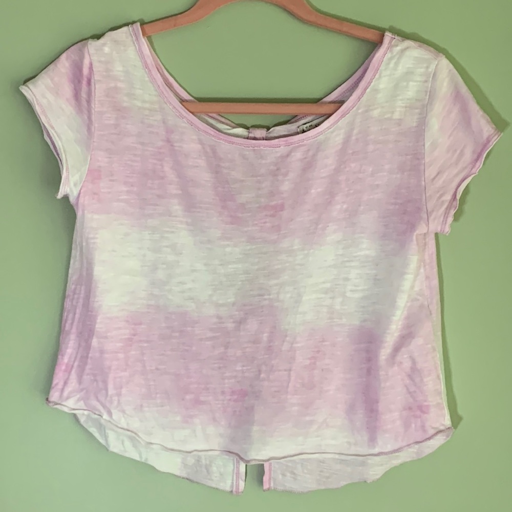 Girls' Pastel Pink & White Tie-Dye Short Sleeve Top
